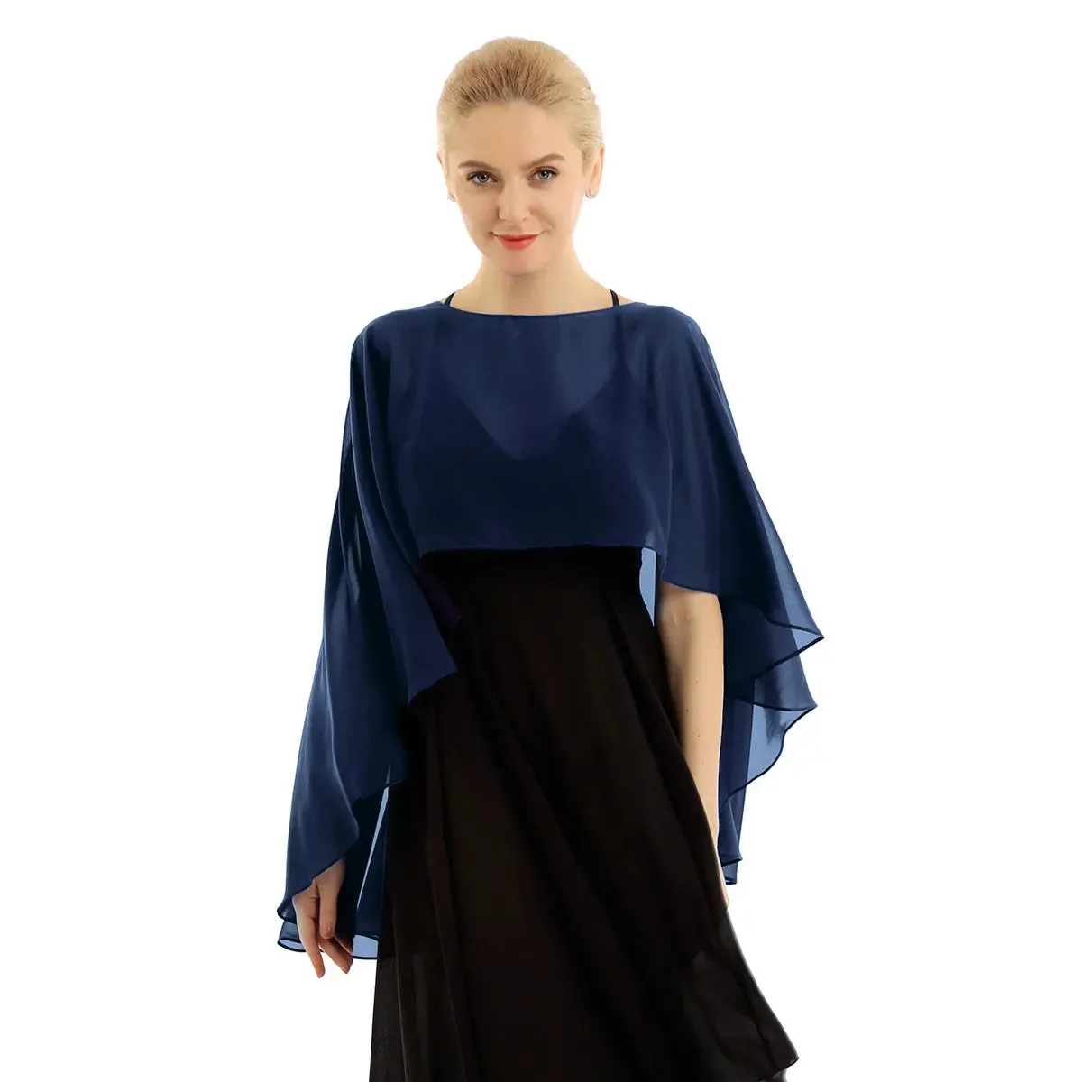 Women Chiffon Solid Pullover Capes Shawl Hi-low Hem Thin Soft Shrug Ponchos for Wedding Bridal Bridesmaid Evening Party Dress