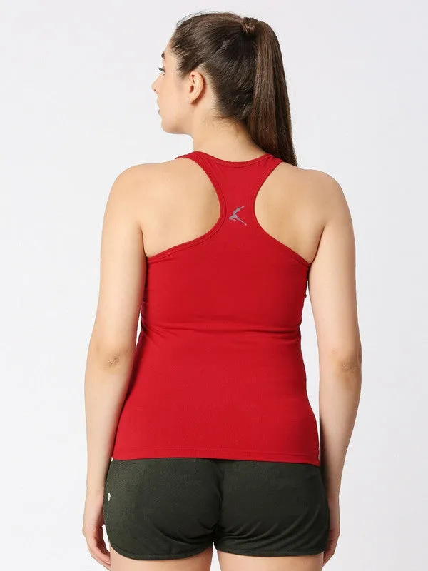 Women Red Solid Top - Floral Cup Racerback-Red