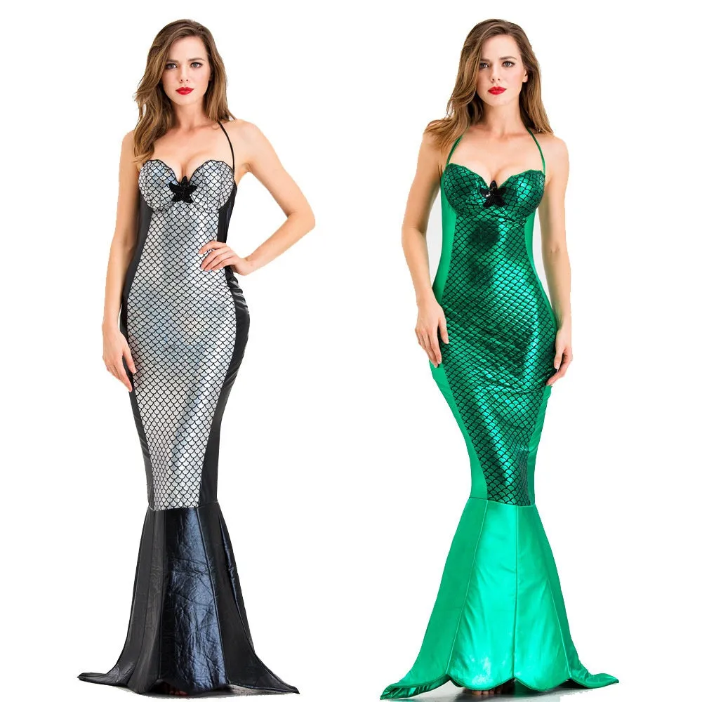 Women Sexy Ariel Mermaid Costume, Green & Gray Sexy Mermaid Skirt