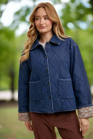 Women's Annie Wear Quilted Lined Denim Jacket with Snap Closure and Pockets | Stylish and Warm Outerwear