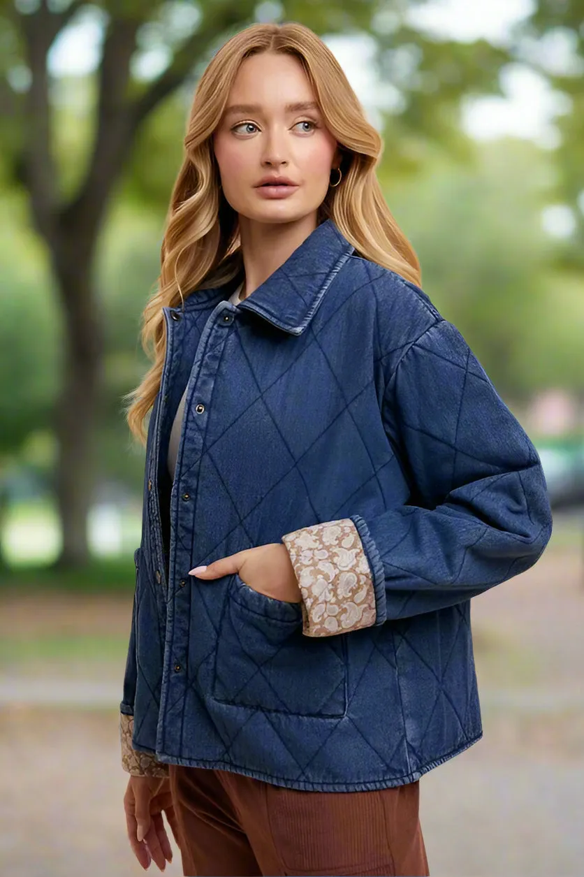 Women's Annie Wear Quilted Lined Denim Jacket with Snap Closure and Pockets | Stylish and Warm Outerwear