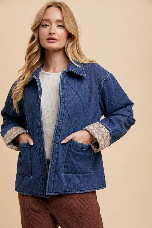 Women's Annie Wear Quilted Lined Denim Jacket with Snap Closure and Pockets | Stylish and Warm Outerwear