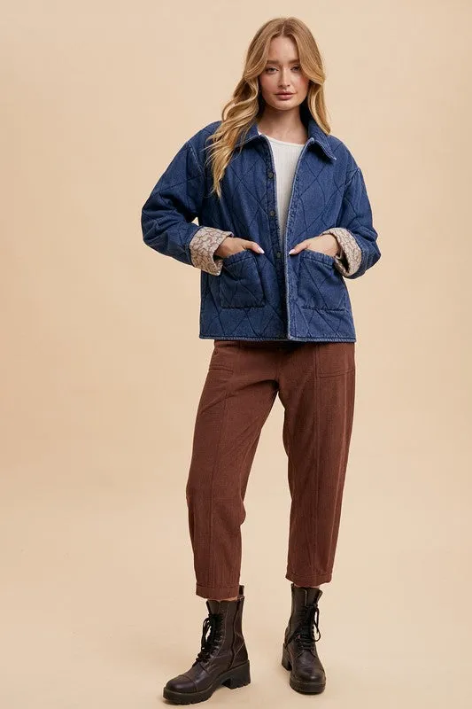 Women's Annie Wear Quilted Lined Denim Jacket with Snap Closure and Pockets | Stylish and Warm Outerwear