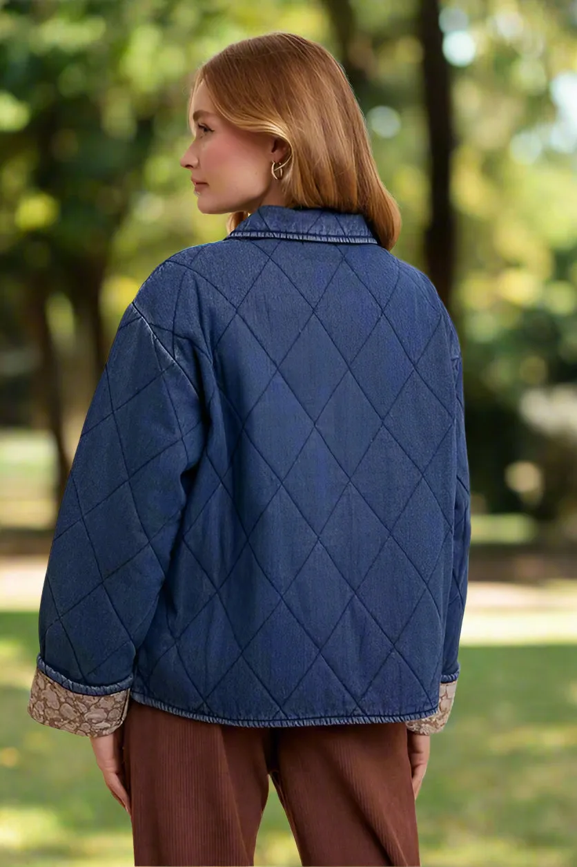 Women's Annie Wear Quilted Lined Denim Jacket with Snap Closure and Pockets | Stylish and Warm Outerwear