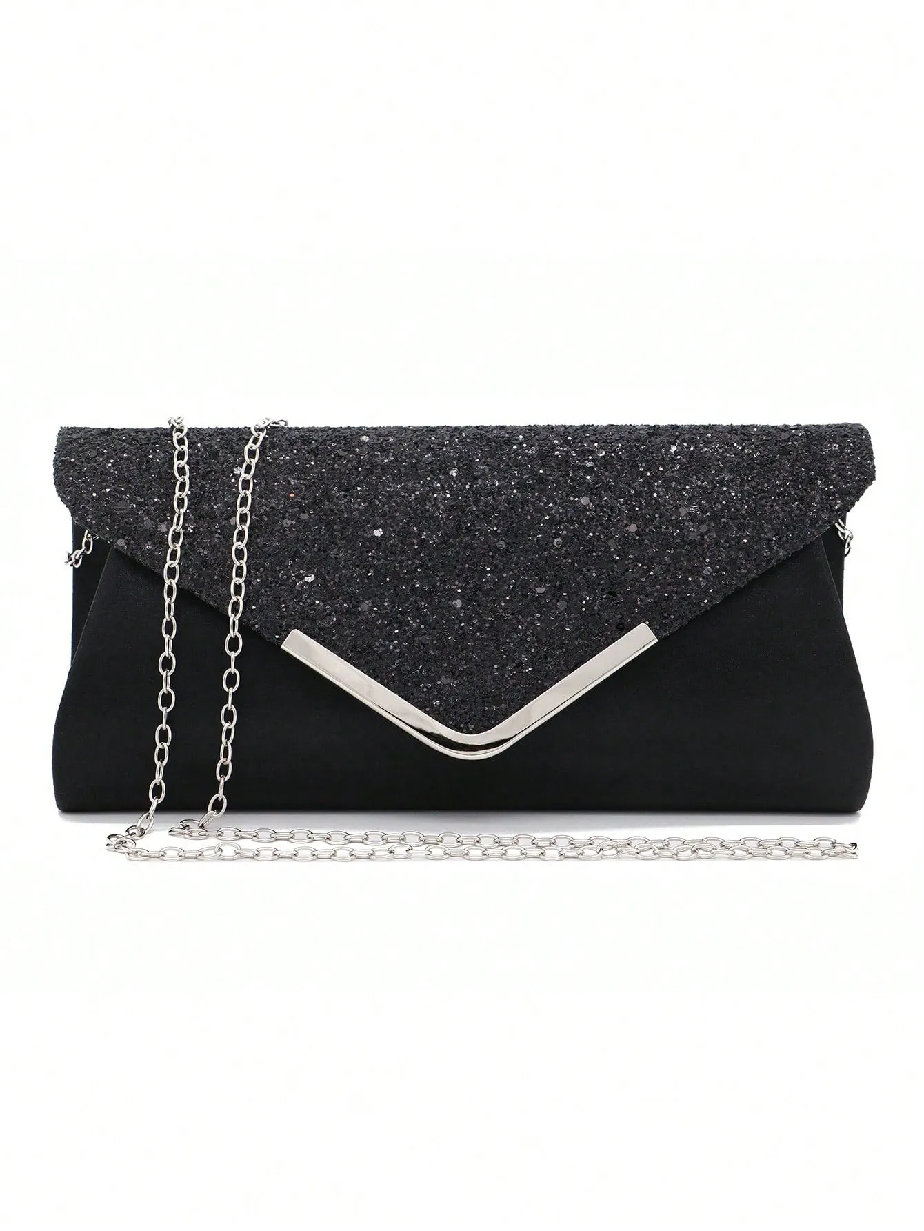Women's Party Elegant Luxury Sequin Decor Evening Handbag Clutch Bag With Rhinestone Chain Shoulder Bag, Earrings, Necklace, Bracelet Set