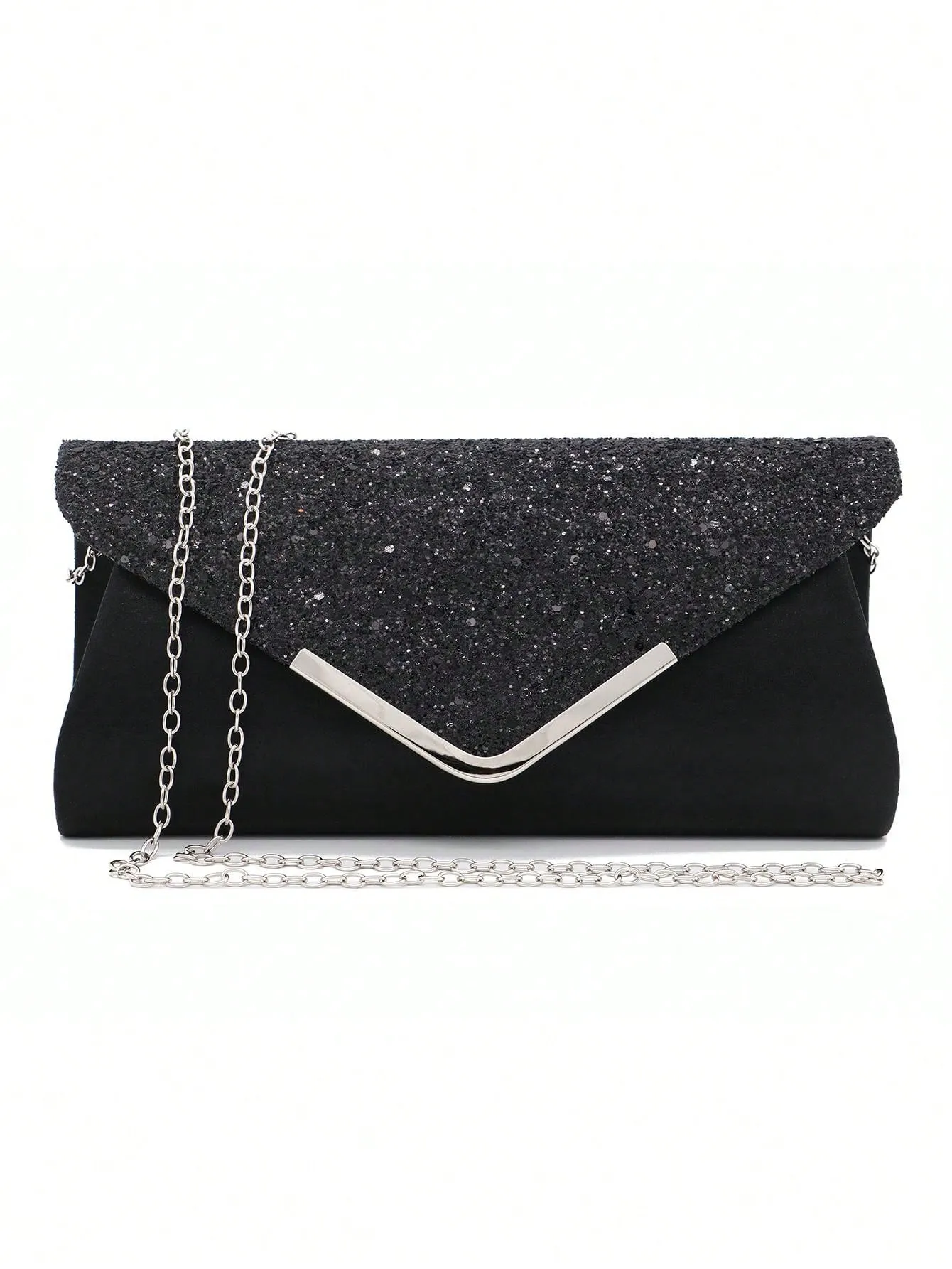 Women's Party Elegant Luxury Sequin Decor Evening Handbag Clutch Bag With Rhinestone Chain Shoulder Bag, Earrings, Necklace, Bracelet Set