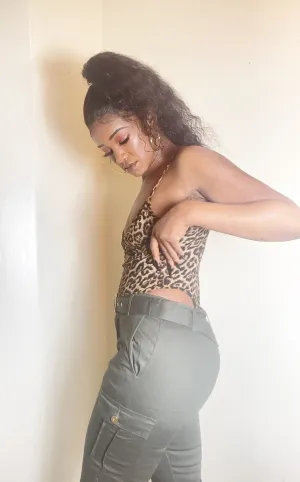 Women's Sheer Leopard Print Bodysuit - Adjustable Straps
