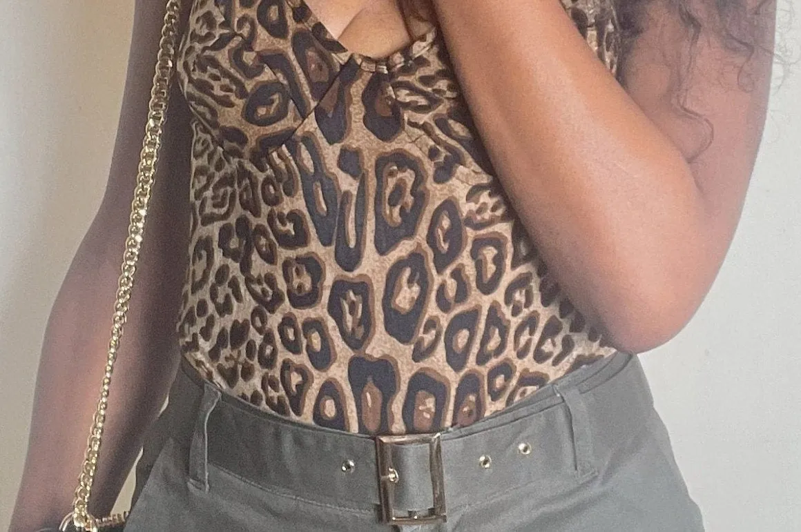 Women's Sheer Leopard Print Bodysuit - Adjustable Straps