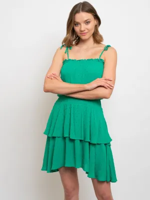 WOMEN'S TIE SHOULDER STRAP RUFFLE TIERED DRESS