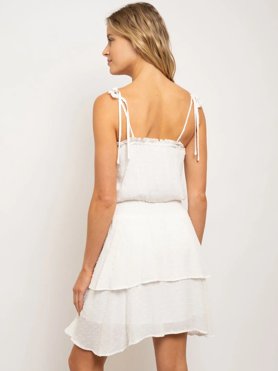 WOMEN'S TIE SHOULDER STRAP RUFFLE TIERED DRESS