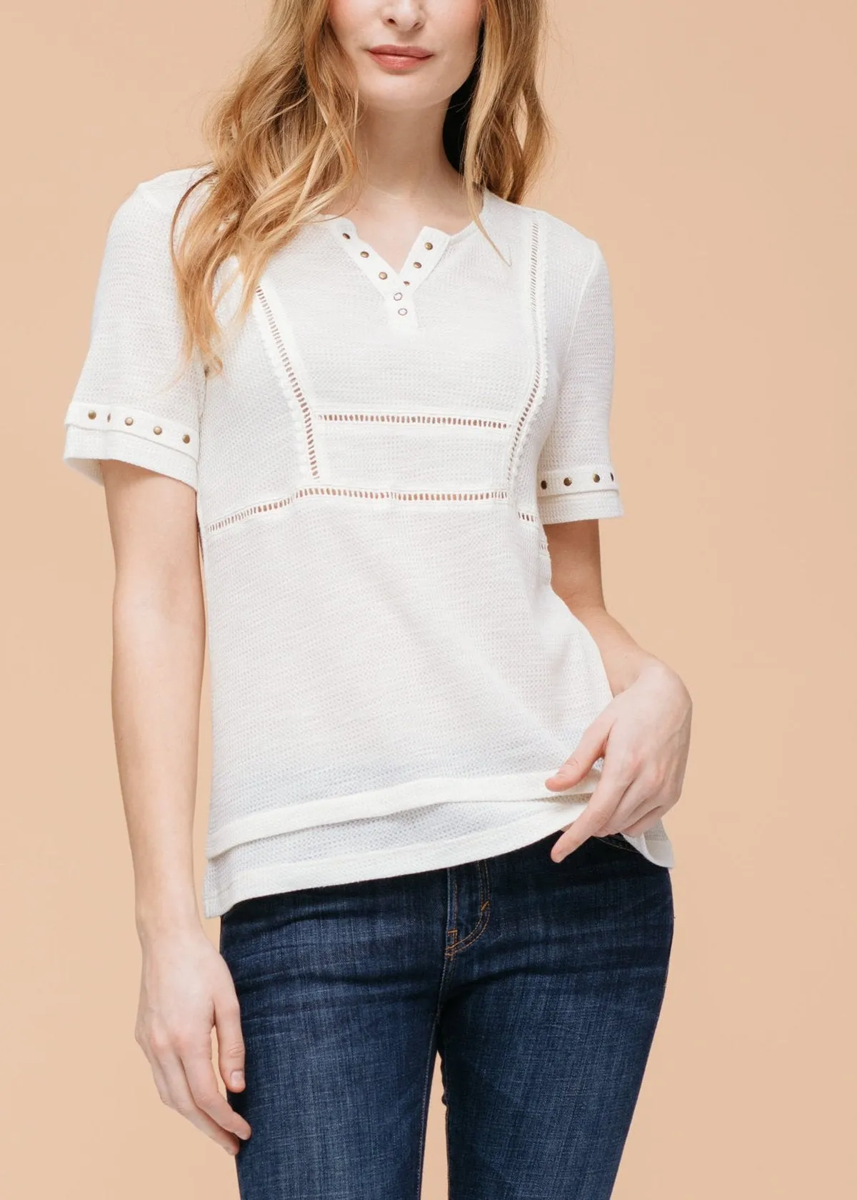Women's Trim Detail Split V Neck Top