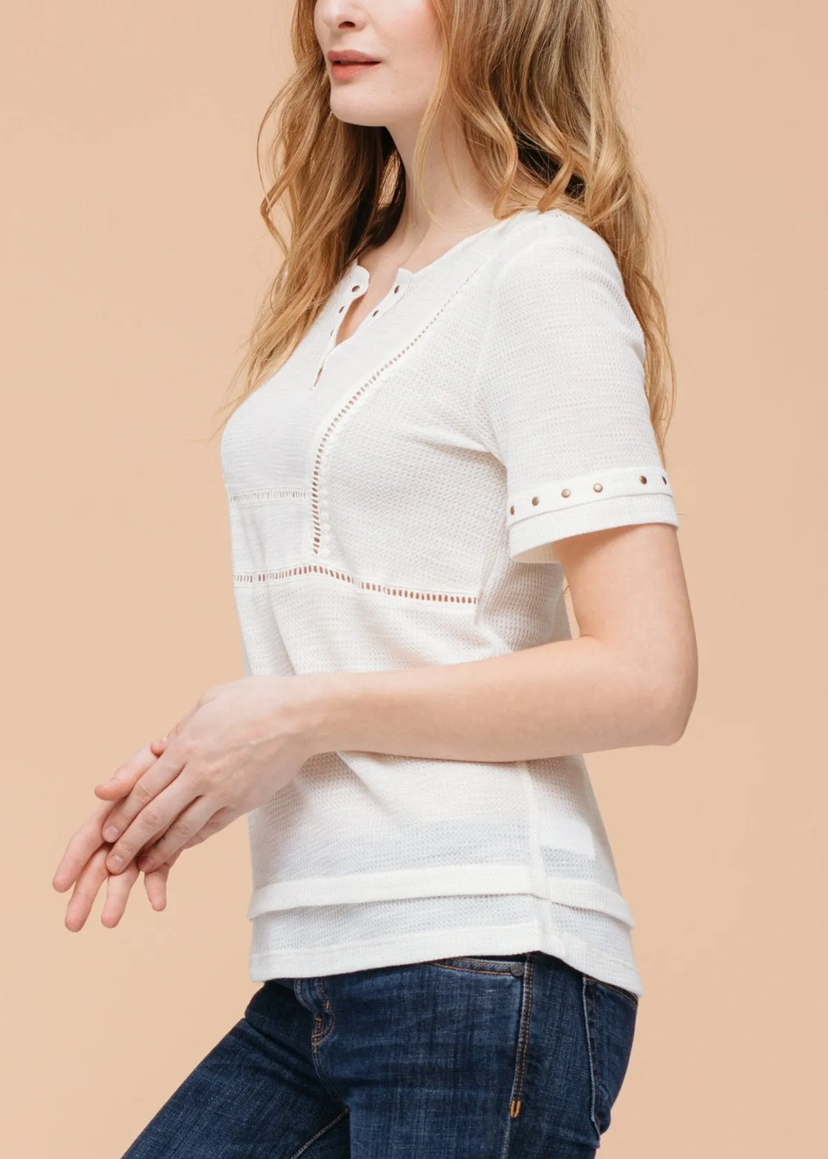 Women's Trim Detail Split V Neck Top
