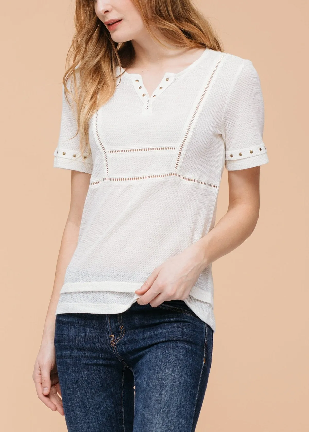 Women's Trim Detail Split V Neck Top