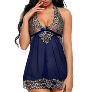 Women V-Neck Lingerie Lace Babydoll Mesh Chemise Nightwear