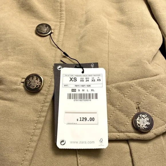 Zara Military Style Tan Blazer Size XS NWT