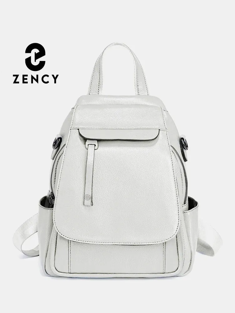 Zency Small Leather Backpack Satchel Fashion Shoulder Bag For Women With Many Pockets Flap Cover Anti-theft Rucksack