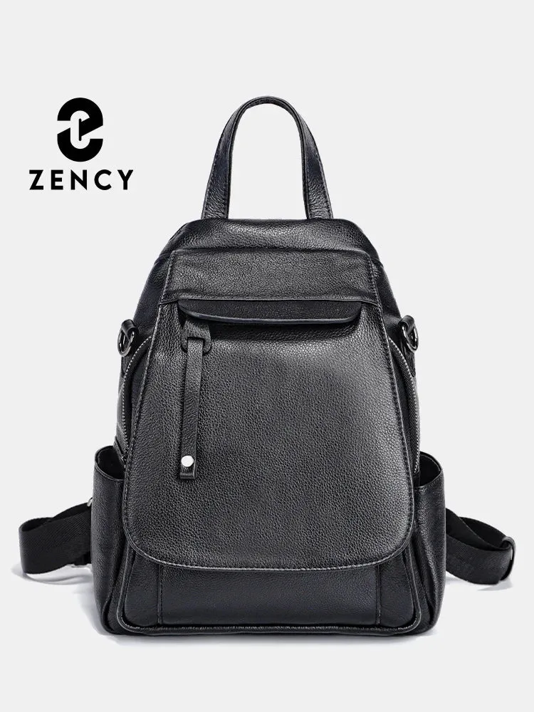 Zency Small Leather Backpack Satchel Fashion Shoulder Bag For Women With Many Pockets Flap Cover Anti-theft Rucksack