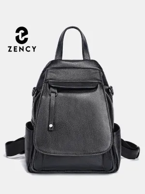 Zency Small Leather Backpack Satchel Fashion Shoulder Bag For Women With Many Pockets Flap Cover Anti-theft Rucksack