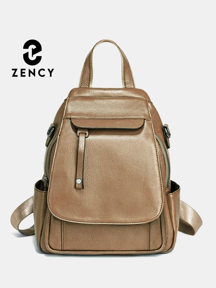 Zency Small Leather Backpack Satchel Fashion Shoulder Bag For Women With Many Pockets Flap Cover Anti-theft Rucksack