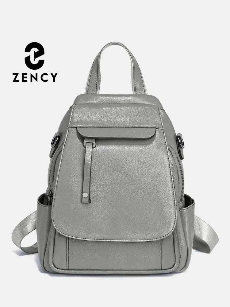 Zency Small Leather Backpack Satchel Fashion Shoulder Bag For Women With Many Pockets Flap Cover Anti-theft Rucksack