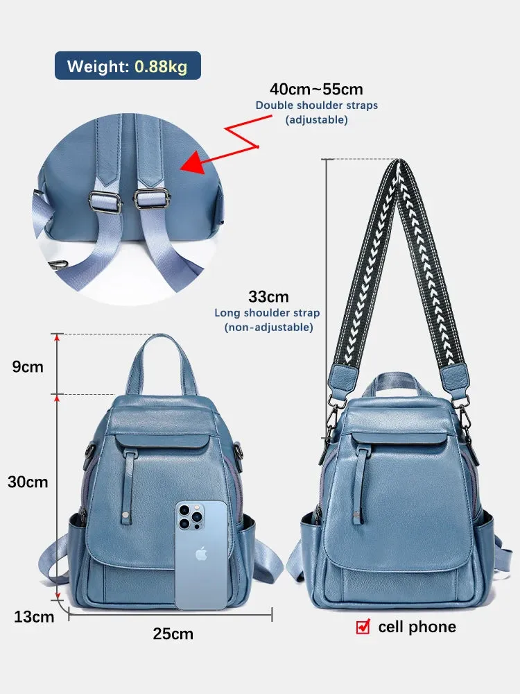 Zency Small Leather Backpack Satchel Fashion Shoulder Bag For Women With Many Pockets Flap Cover Anti-theft Rucksack