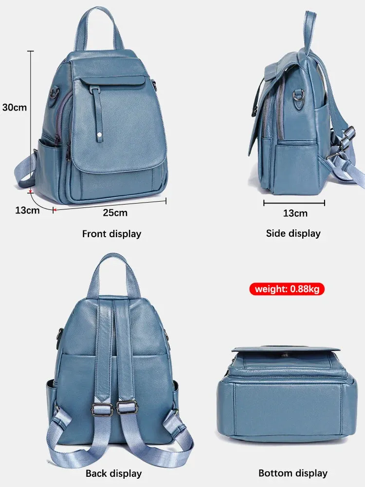 Zency Small Leather Backpack Satchel Fashion Shoulder Bag For Women With Many Pockets Flap Cover Anti-theft Rucksack
